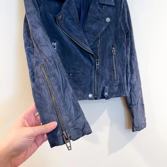 Blank NYC Navy 100% Leather Bohemian Preppy Slim Classic Short Moto Jacket Small - Picture 3 of 8
